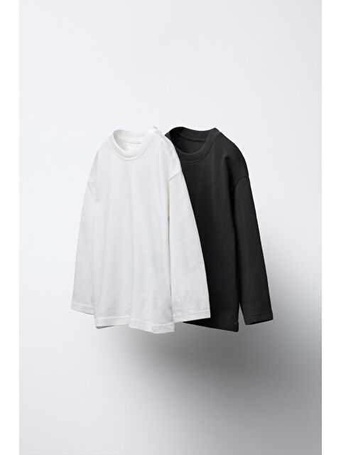 Magu Unisex Çocuk Pamuklu Siyah & Beyaz Düz Uzun Kollu T-Shirt 2'Li Set - S000498904-23173