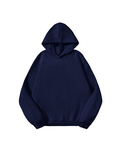 Trendseninle Unisex 3 İplik Lacivert Basic Sweatshirt Hoodie - S000444765-21164