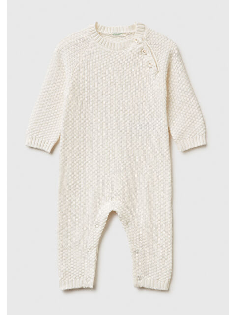 United Colors Of Benetton Bebek Ekru Omzu Düğmeli Bisiklet Yaka Uzun Kollu Örme Tulum - S000488050-19965