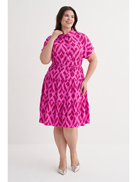 Mylinemoda Beli Kuşaklı Desenli Gömlek Elbise - S000510806-20024