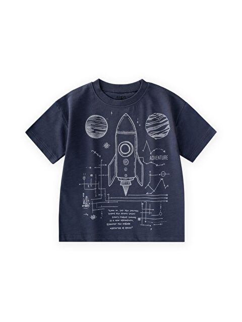 CİGİT Roket Baskılı T-Shirt 2-12 Yaş Lacivert