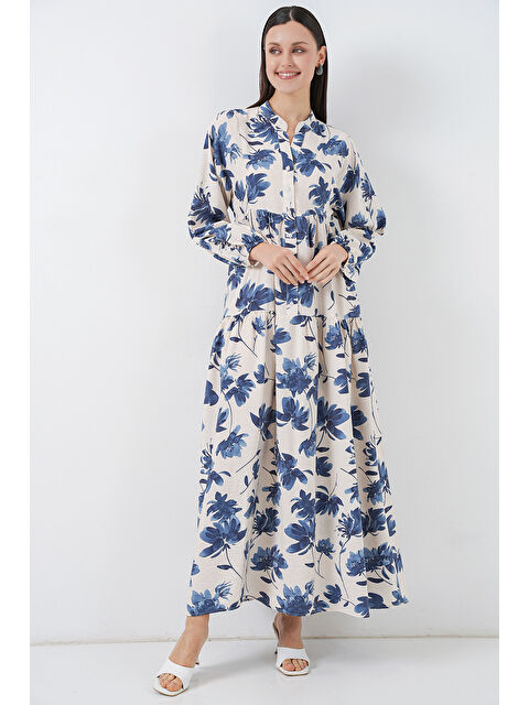 Bigdart Kadın Lilyum Kumaş Uzun Tesettür Elbise 2593 - İndigo - S000510808-23093