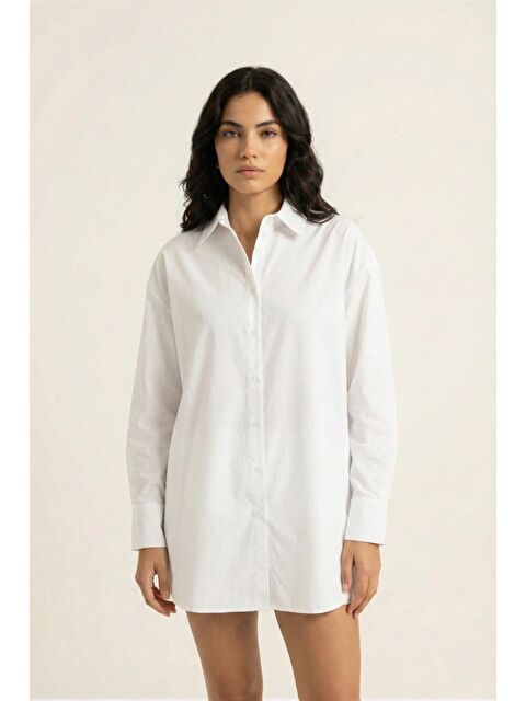 MİSS DÜNYA LİSSA %100 Doğal Pamuk Oversize Tek Beden Poplin Gömlek - S000510805-20063