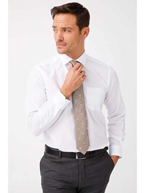 igs Beyaz Rahat Kalıp Klasik Yaka Düz Uzun Kollu Cepli Kolay Ütülenir Gömlek - S000490107-20063