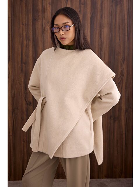 HE-QA Kuşaklı Şal Yaka Kaban Kemik - S000471202-16277