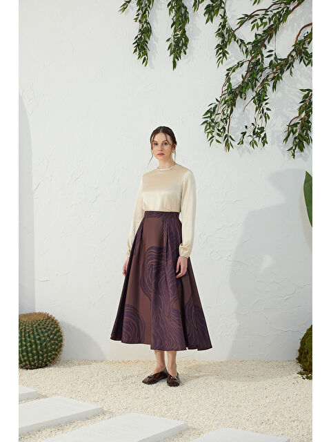 AKER Kahverengi Desenli Etek