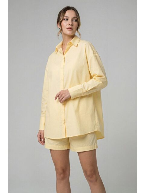 MİSS DÜNYA LİSSA %100 Doğal Pamuk Oversize Tek Beden Poplin Gömlek - S000510805-20072