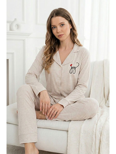 Remsa Kadın Önü Düğmeli Suprem Pijama Takımı 0359 Vizon10 - S000516476-5198