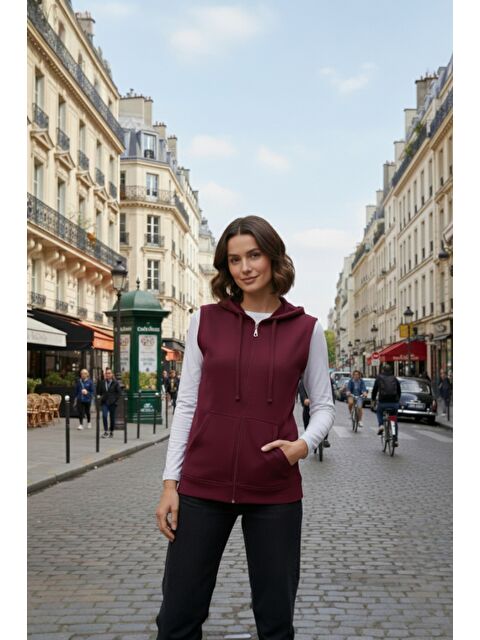 MİSS DÜNYA LİSSA Kadın Sıfır Kol Kapüşonlu Hırka ve Uzun Kollu Tişört Takımı - S000497986-19951