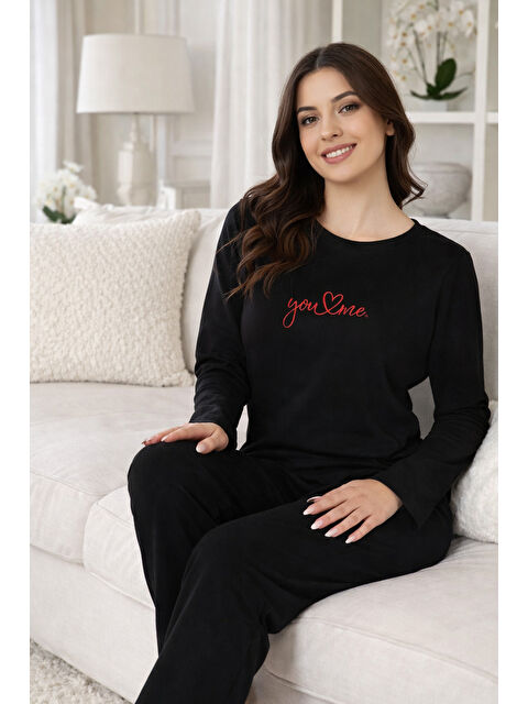 Remsa Kadın Önü Yazılı Suprem Pijama Takımı 0607 Siyah07 - S000469086-6381