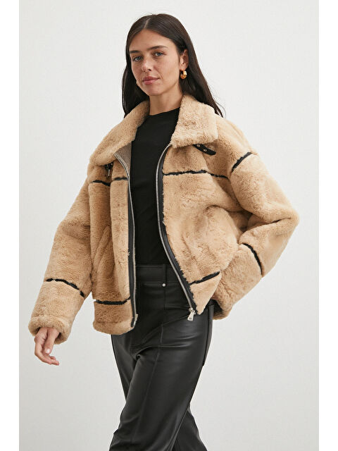 Never More Ters Detay Pelüş Lamine Mont Bej - S000467692-19928