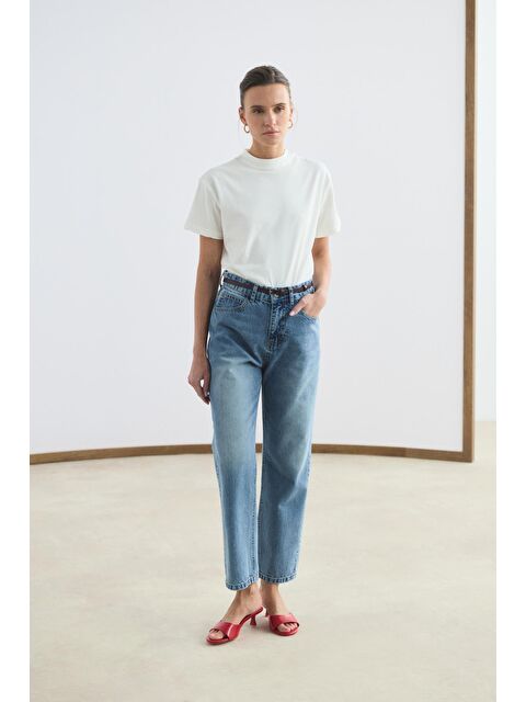 Kadriye Baştürk Yüksek Bel Düz Paça Jean Pantolon Açık Mavi - S000510810-17437