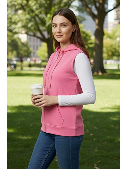 MİSS DÜNYA LİSSA Kadın Sıfır Kol Kapüşonlu Hırka ve Uzun Kollu Tişört Takımı - S000497986-20024