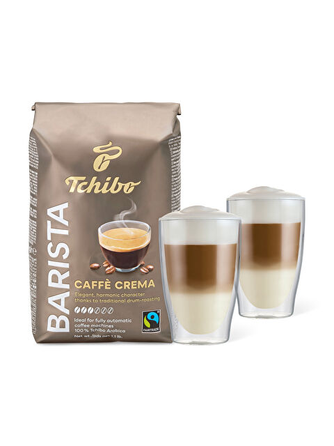 Tchibo Barista Caffè Crema Çekirdek Kahve 500 g & Çift Cidarlı Latte Macchiato Bardağı, 2'li - S000465746-10231