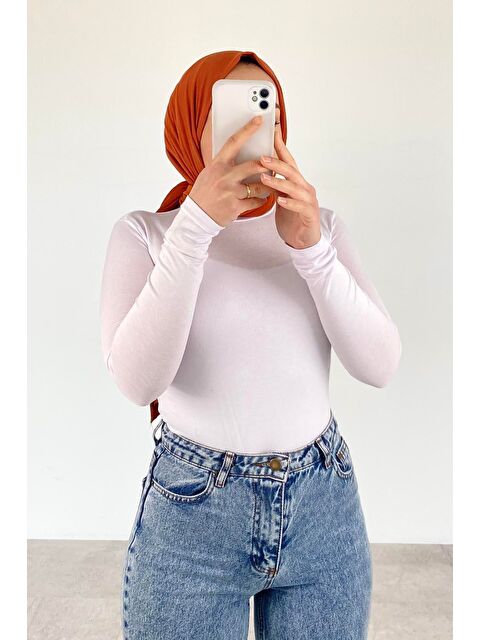 Lamelif Yarım Balıkçı Yaka Düz Renk Body Beyaz - S000529849-20063