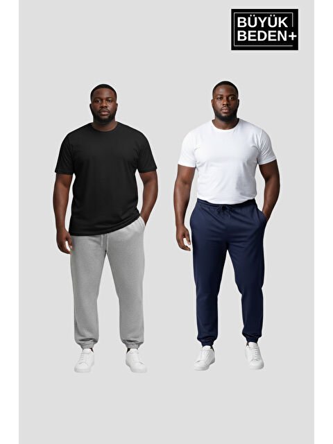 Süperlife Erkek Büyük Beden İkili Jogger Paça Lastikli İnce Eşofman Altı Seti SPR26BEA951+2 - S000487465-37346