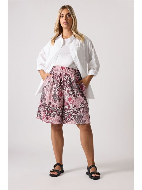 Stil Diva Büyük Beden Cepli Bürümcük Kumaş Baskılı Şort 145354 - S000452508-20024