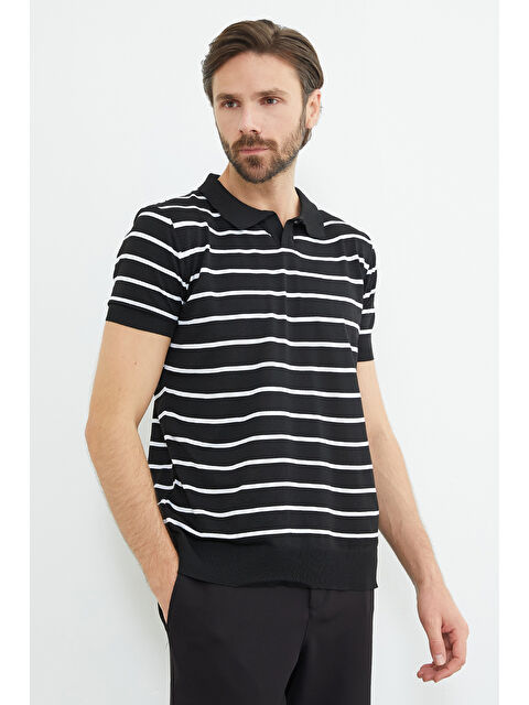 Fullamoda Çizgili Apaş Yaka Triko Tişört