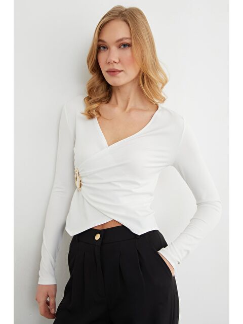 Fullamoda Toka Detaylı Kruvaze Yaka Bluz - S000487021-19965