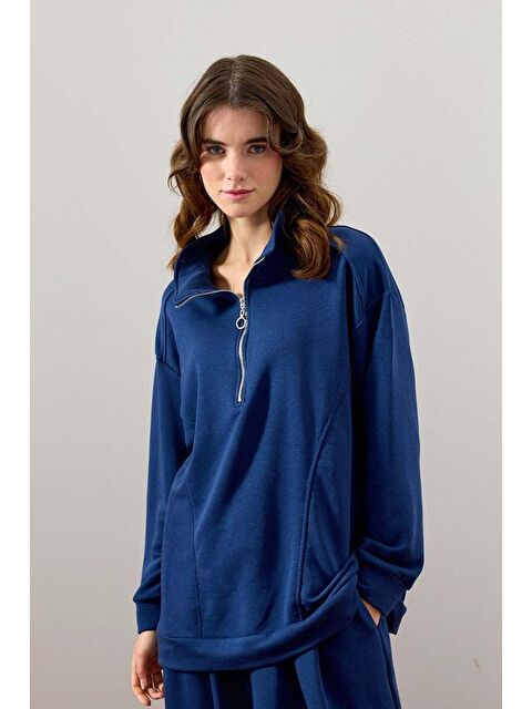 Ceylan Otantik İndigo 3 İplik Yarım Fermuarlı Sweat - S000485212-23093