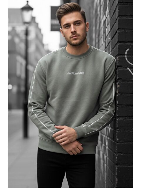 Oksit Dont Look Slim Fit Üç İplik Şardonlu Bisiklet Yaka Erkek Sweatshirt - S000487466-18194