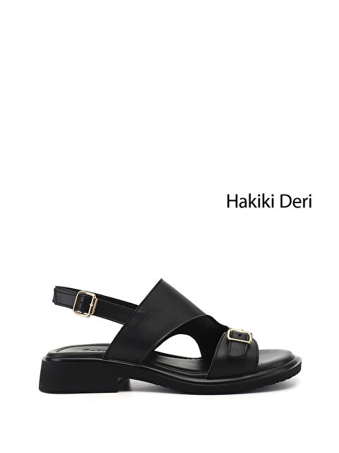GÖNDERİ(R) Kadın SİYAH Tokalı Bantlı Hakiki Deri Sandalet