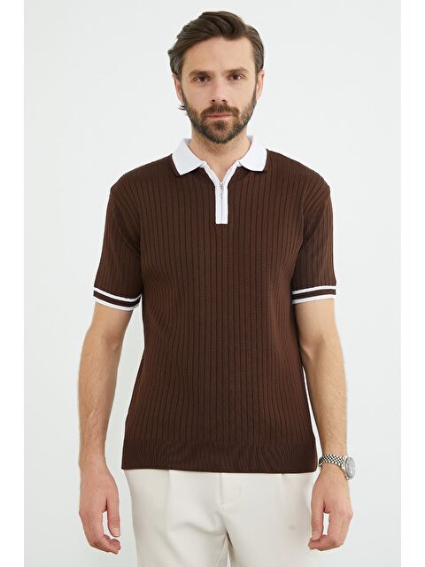 Fullamoda Yarım Fermuarlı Fitilli Triko Tişört