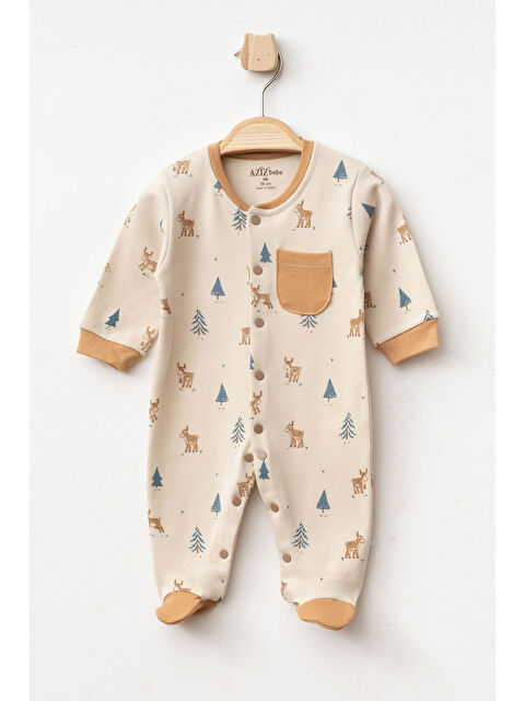 AZİZ BEBE Erkek Bebek Çıtçıtlı Geyik Desenli Patikli Tulum 0 Ay - 6 Ay - S000365485-19413