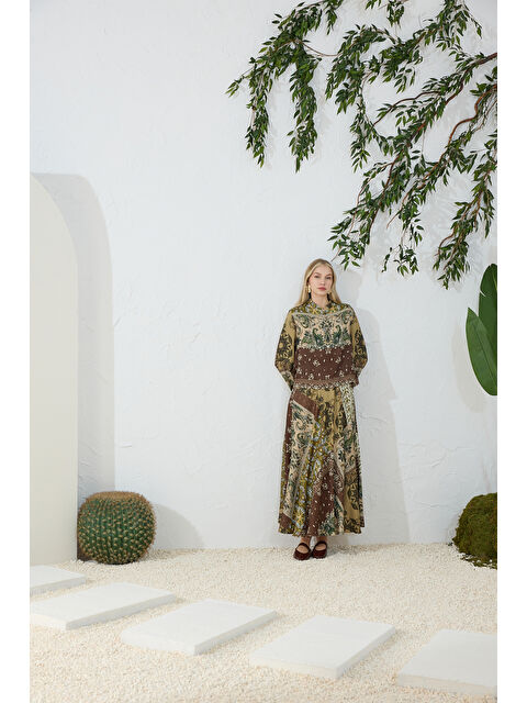 AKER Haki Desenli Kloş Etek