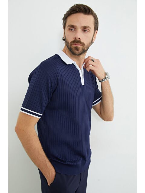 Fullamoda Yarım Fermuarlı Fitilli Triko Tişört