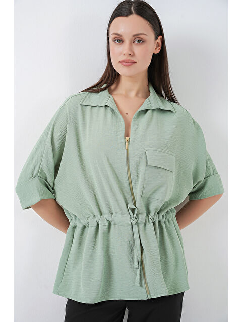 Bigdart Fermuarlı Kadın Gömlek 0721 - Mint - S000377836-17259
