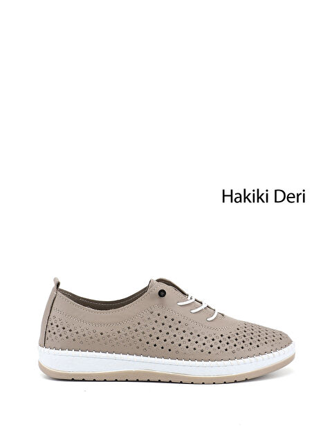 GÖNDERİ(R) Kadın BEJ-VİZON Bağcıklı Hakiki Deri Comfort Ayakkabı