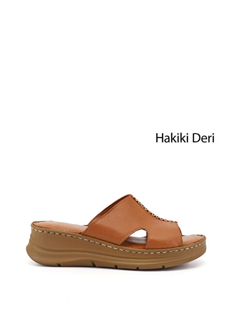 GÖNDERİ(R) Kadın TABA KAHVE MEL. Dolgu Taban Hakiki Deri Terlik