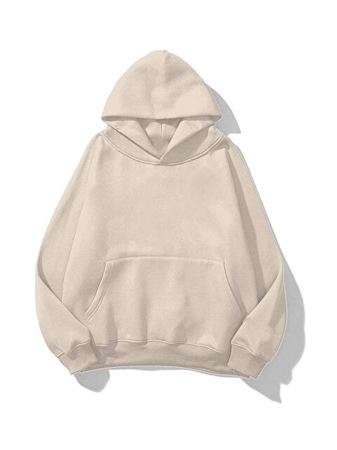 Trendseninle Unisex 3 İplik Bej Basic Sweatshirt Hoodie - S000444765-19928
