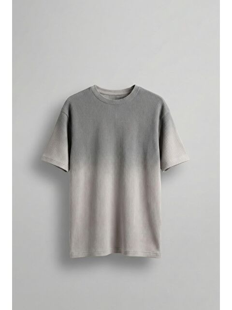 Abluka Online Erkek Fitilli Yıkamalı Renk Geçişli Oversize T-Shirt Gri Siyah - S000506310-37287