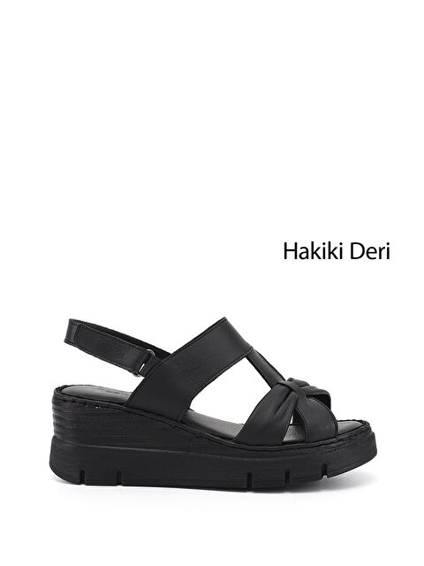 GÖNDERİ(R) Kadın SİYAH Dolgu Topuklu Hakiki Deri Sandalet