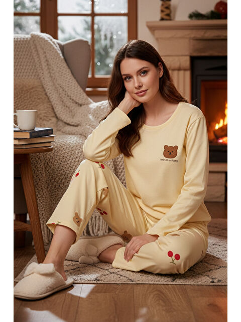 Remsa Kadın Desenli Kadife Kumaş Pijama Takımı 13313-2261 Sarı - S000492890-20072