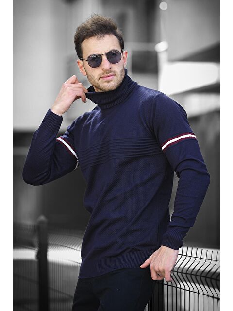 Oksit Giul Pamuk Slim Fit Şeritli Erkek Tam Balıkçı Boğazlı Kazak - S000293266-21164