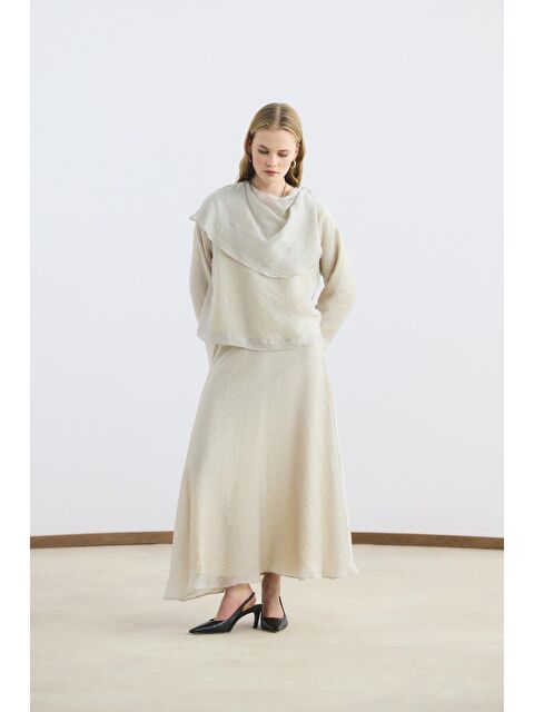 Kadriye Baştürk Şal Yaka Gömlek Etek Takım Bej - S000510809-19928