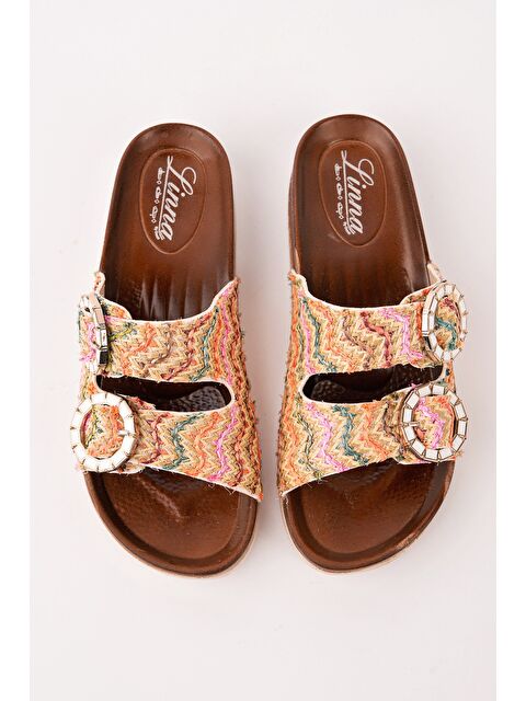 Muggo BEFOR Desenli Çift Tokalı Günlük Kadın Terlik