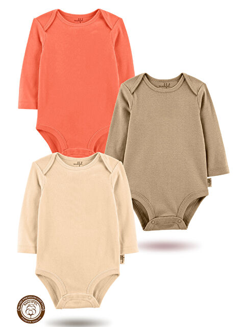 Mahfel %100 Pamuklu 3'lü Baskısız Çıtçıtlı Bebek Body Zıbın Ms - S000513200-06