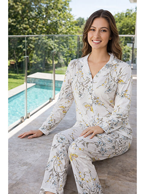 Remsa Kadın Önü Düğmeli Suprem Pijama Takımı 0624 Beyaz05 - S000469086-37532