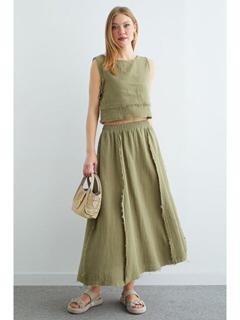 Fullamoda Beli Lastikli Püsküllü Etekli Müslin 2 Li Takım - S000501512-18194