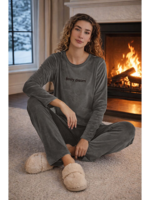 Remsa Kadın Kadife Kumaş Pijama Takımı 13166-2889 Gri - S000492892-20600