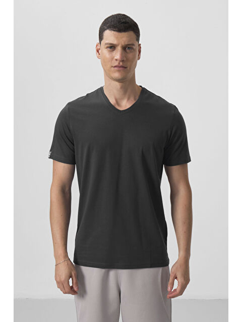 Tommylife Antrasit Basic Kısa Kol Standart Kalıp V Yaka Erkek T-Shirt - 87912 - S000027059-29666