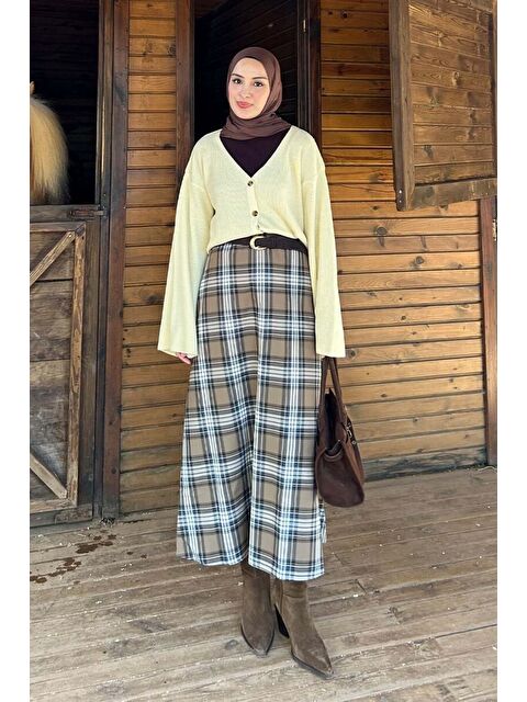 Ceylan Otantik Karamel Ekose Kloş Etek - S000485765-26430