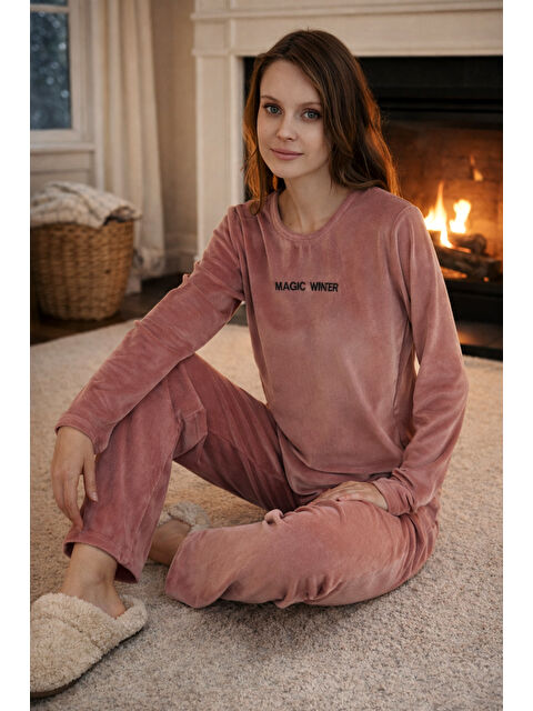 Remsa Kadın Kadife Kumaş Pijama Takımı 13166-2203 Pudra - S000492892-7152