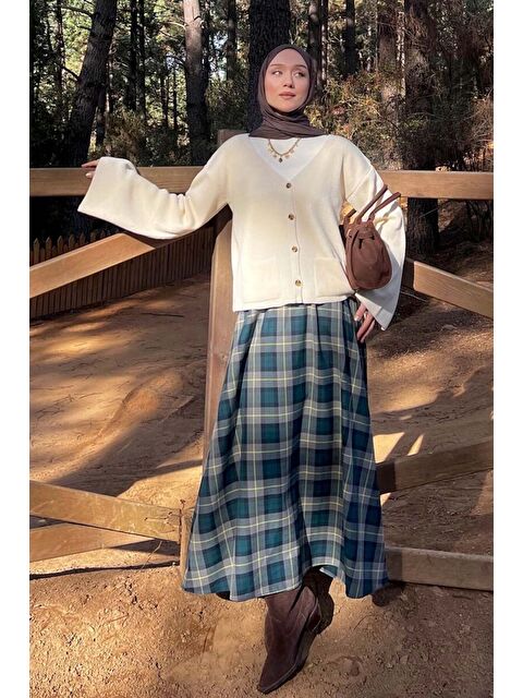 Ceylan Otantik Zümrüt Ekose Kloş Etek - S000485765-18709