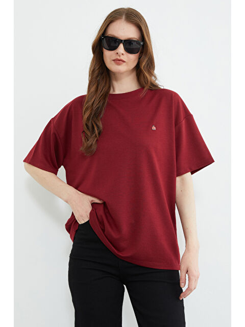 Fullamoda Metal Aksesuarlı Bisiklet Yaka Oversize Tişört - S000532025-19951