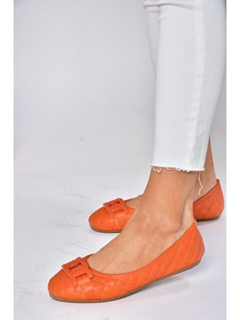 Fox Shoes P250005209 Turuncu Kapitone Tokalı Günlük Kadın Babet - S000031747-20013